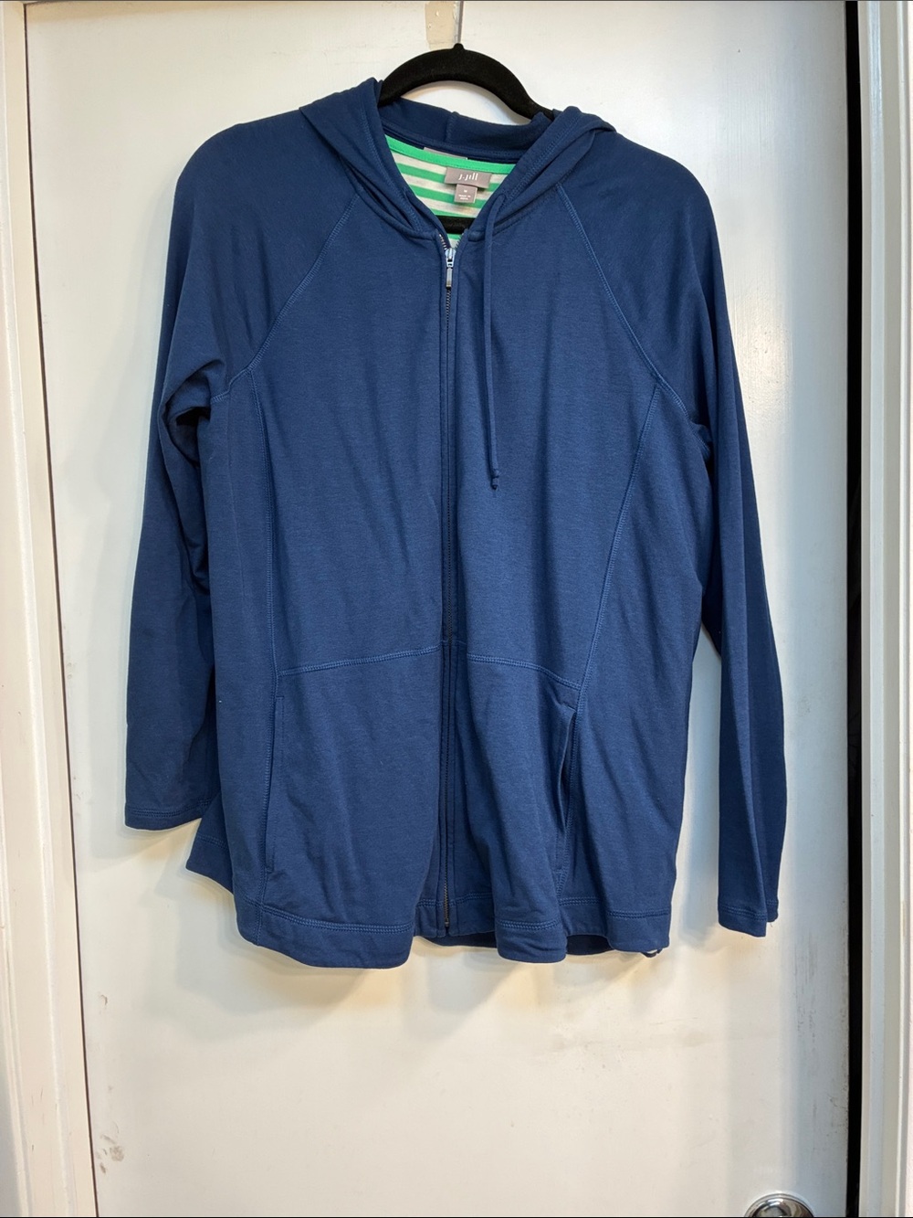 J. Jill Blue Hooded Jacket with Striped Tee